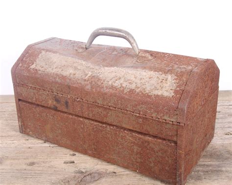 vintage metal rectangular tool box|old fashioned tool box.